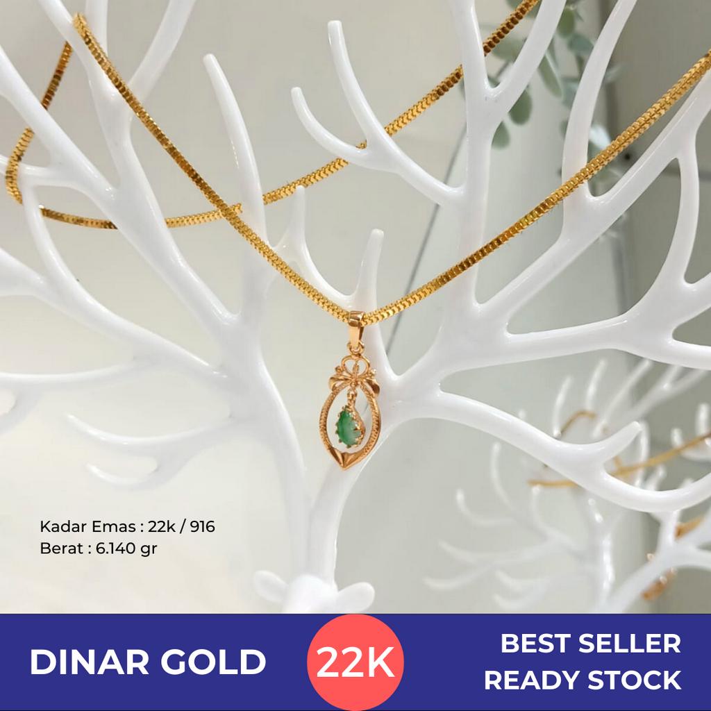 LIONTIN BATU GIOK HIJAU MODEL SLEP - EMAS TUA - 22K