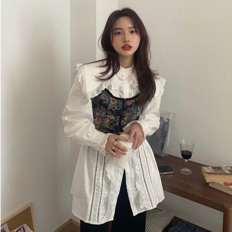 Nico##Kemeja Wanita Panjang Gaya Korea Lengan Panjang Inner Wear Kemeja Tahun Putih atasan wanita import