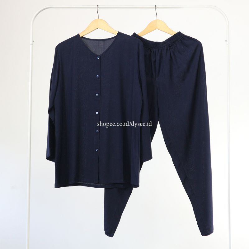 (PIYAMA POLOS) PIYAMA RAYON PAJAMAS RAYON SET BAJU WANITA VIRAL ELEGAN MURAH-NAVY