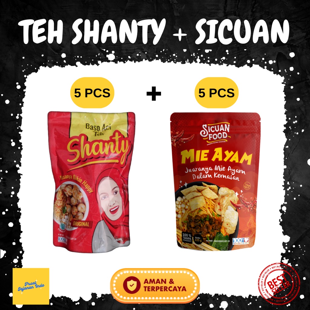 

PAKET BUNDLING Termurah dan Terlaris Baso Aci Teh Shanty Original 5 Pcs / Mie Ayam Instan Sicuan Food 5 Pcs