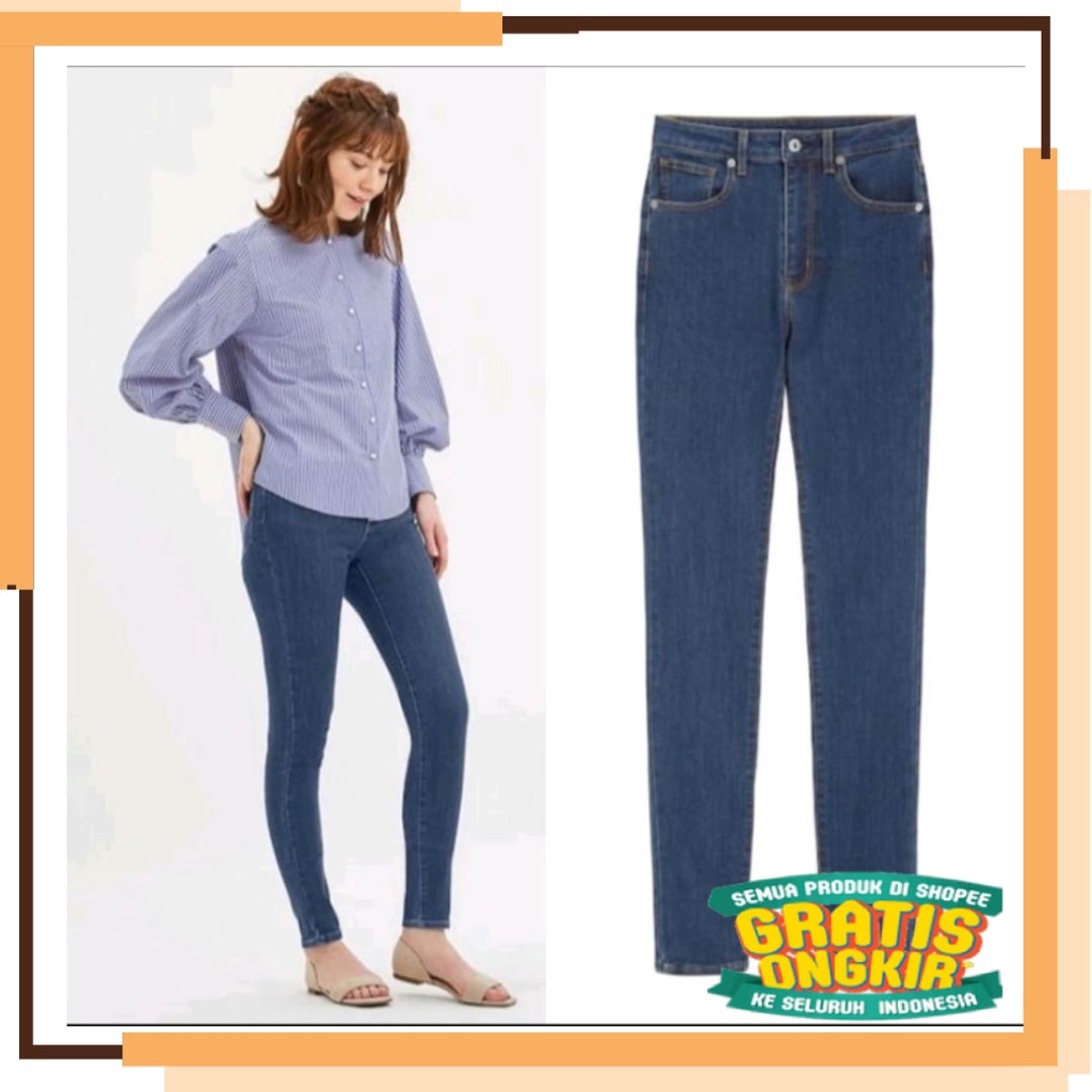 Losee Straight hw highwais rajut highwais / GU by Uniqlo - Celana jeans skinny wanita - Original bra