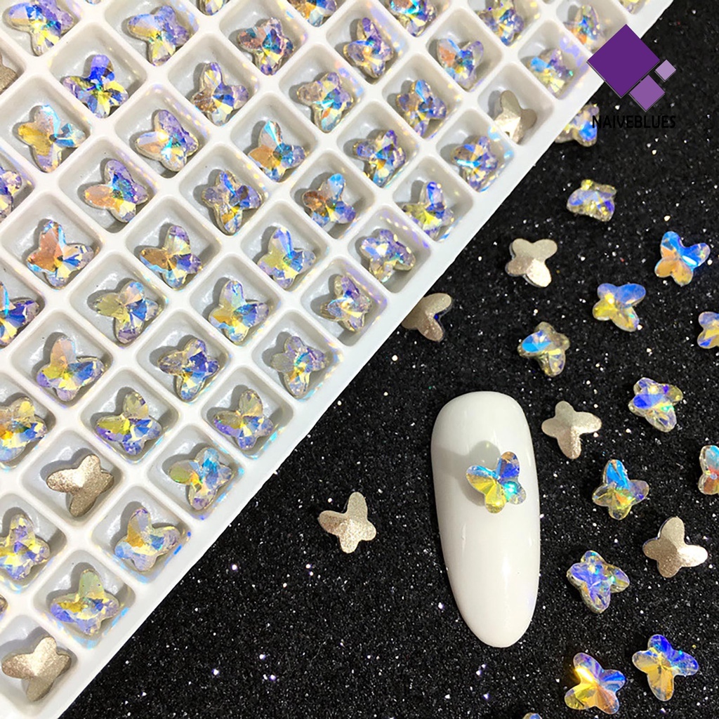 Naiveblue &gt; 50Pcs / Set Hiasan Kuku Bentuk Kupu-Kupu Aksen Kristal Imitasi Untuk Nail Art / Manicure DIY