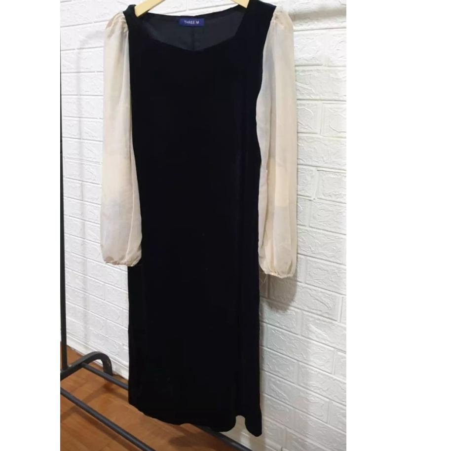 Sangat Nyaman.. Dress Hitam Import Enzisme hitam Korean Dress Lengan Panjang Black Dress Pesta Konda