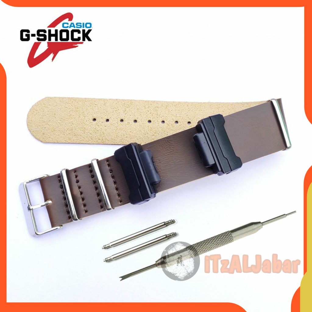 Tali jam tangan Casio G shock Leather Nato strap Adapter ring silver