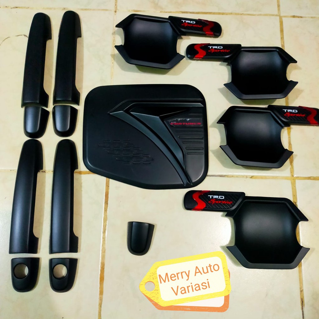 PAKET Tank Cover Handle &amp; Outer Hitam Doff Mobil Fortuner Lama 2005-2015