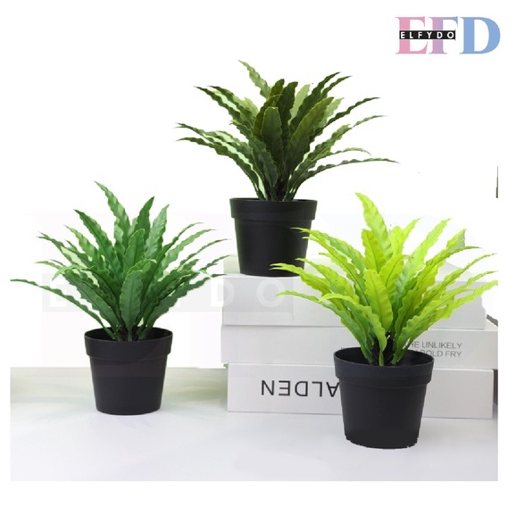 ELFYDO PT63 Pot Tanaman Hias Daun Pakis Plastik Ornamen Pot Bongsai Artificial Flower Decoration