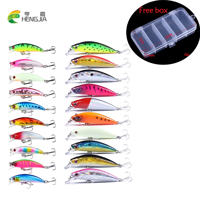 Hengjia 20PCS / Lot Umpan Pancing Ikan Minnow Imitasi Bahan Plastik Keras 4.8g / 6g