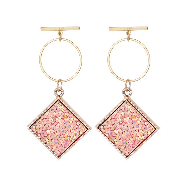 LRC Anting Tusuk Fashion Color Square Shape Decorated Earrings