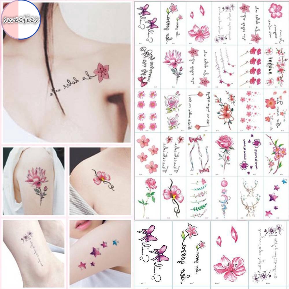 30 Lembar Set Stiker Tato Sementara Motif Bunga Anti Air 30 Lembar Set Stiker Tato Sementara Motif Bunga Anti Air