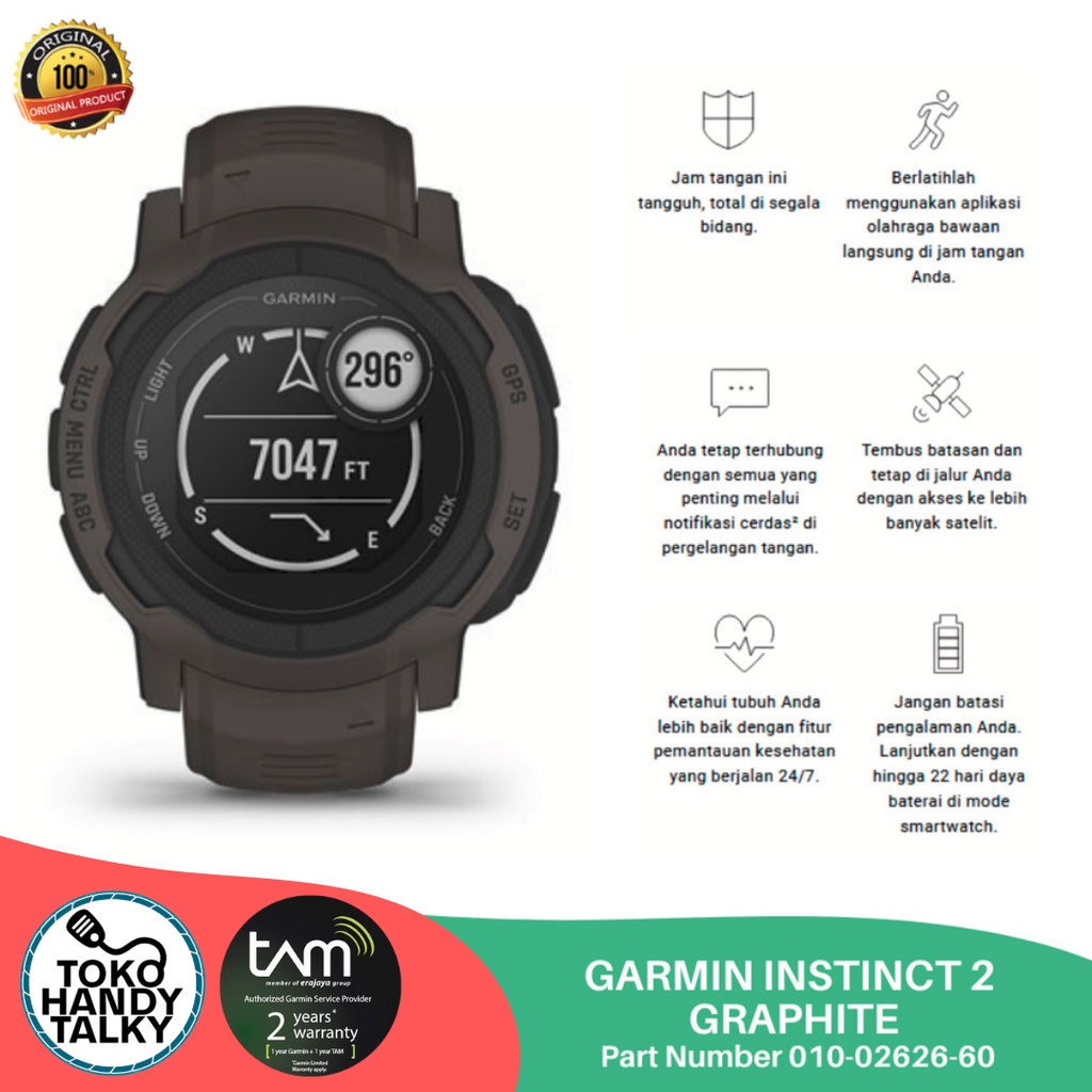 GARMIN SMARTWATCH INSTINCT 2 - GRAPHITE ORIGINAL GARANSI RESMI TAM