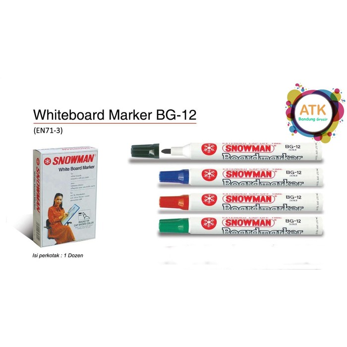 

Snowman Spidol White Board Marker BG-12 Warna Hitam Biru Merah Hijau