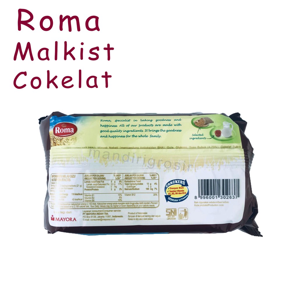 ROMA* MALKIST* COKELAT* BISKUIT RASA COKELAT* 90 g