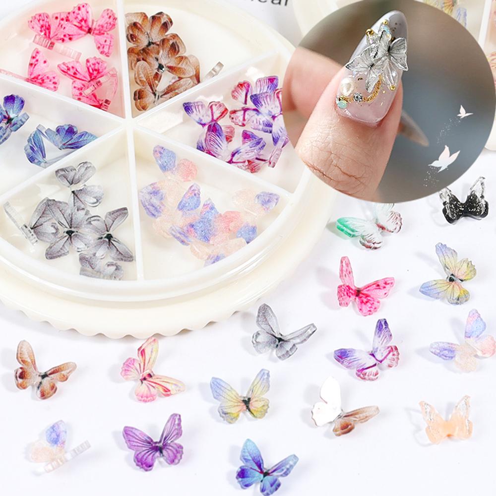 AUGUSTINA Agustin 3D Butterfly Nail Art Dekorasi 30pcs/roda Manikur Elegan Tips DIY Perhiasan Kuku Aneka Kuku Berlian Imitasi
