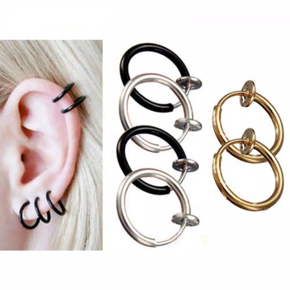 [COD] 1Pasang Anting Telinga Ring Jepit/Clip on Model Korea - Tanpa Lubang Tindik