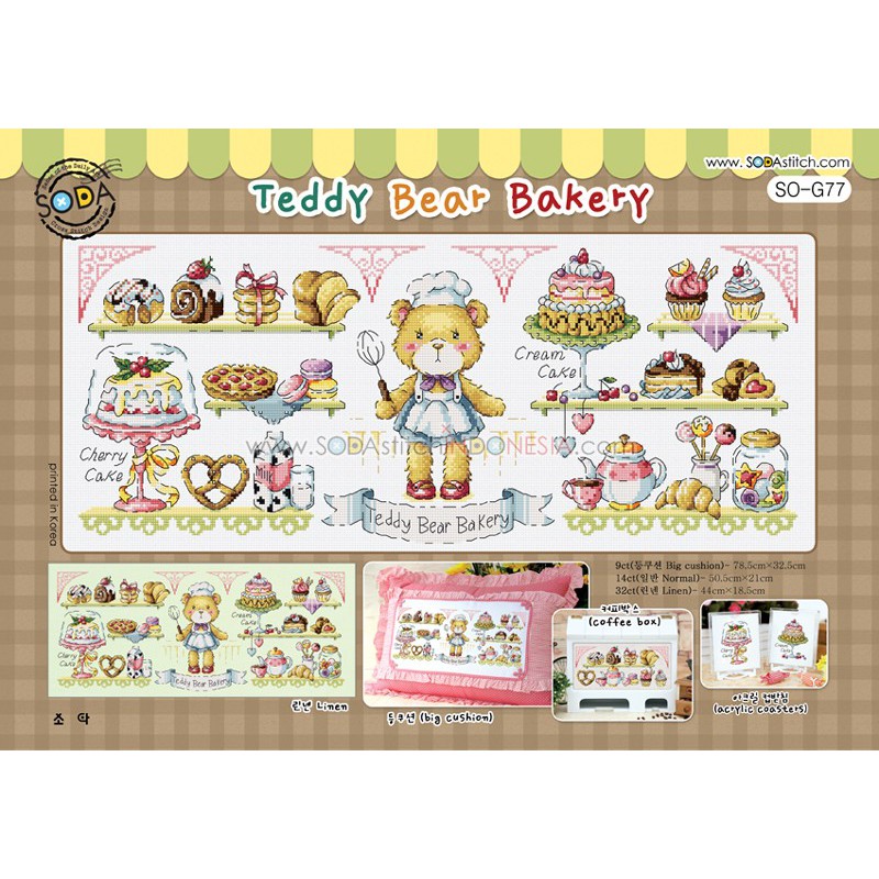 Paket DIY Craft Sulam Kristik Strimin Cross Stitch Sodastitch SO-G77 - Teddy Bear Bakery Beruang