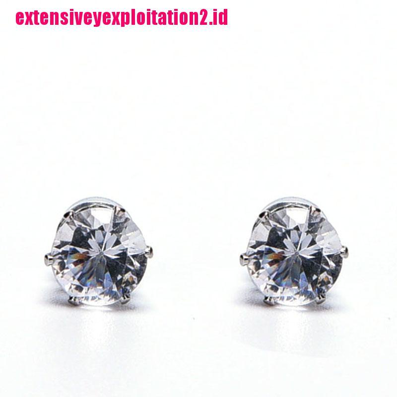 1 Pasang Anting Stud Kristal Hitam Bening Magnetik Untuk Unisex