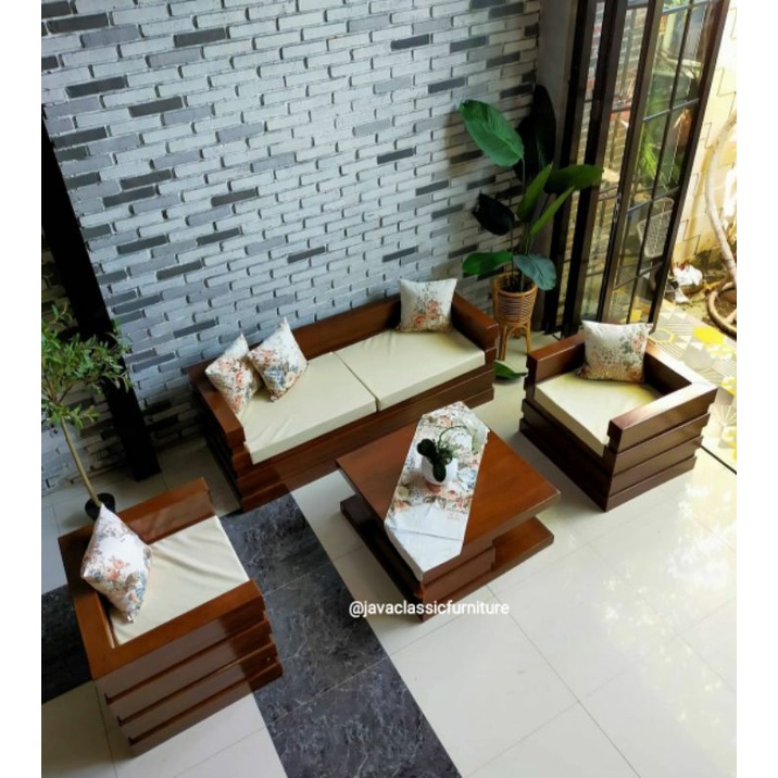 1 SET KURSI RUANG TAMU BOX MINIMALIS KAYU JATI GRADE A 211 DAN MEJA FREE DUDUKAN SOFA BUSA JOK WARNA NATURAL FURNITURE JEPARA-5