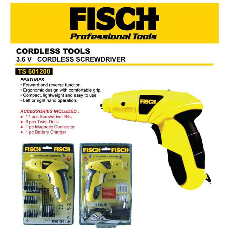 tsdferf Cordless Screwdriver / Mesin Obeng / Mesin Bor Portable FISCH TS601200