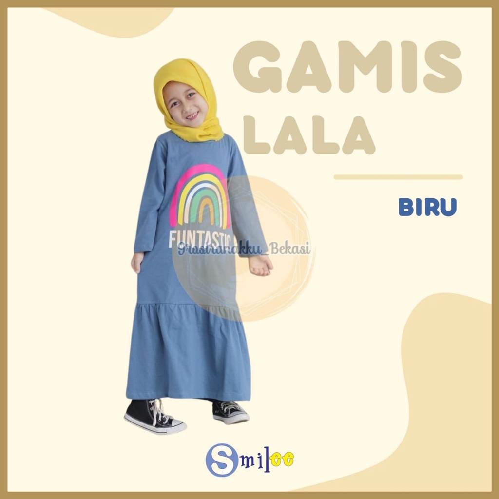 Gamis Kaos Anak Lala Warna Biru Size 2-8Tahun Free Masker