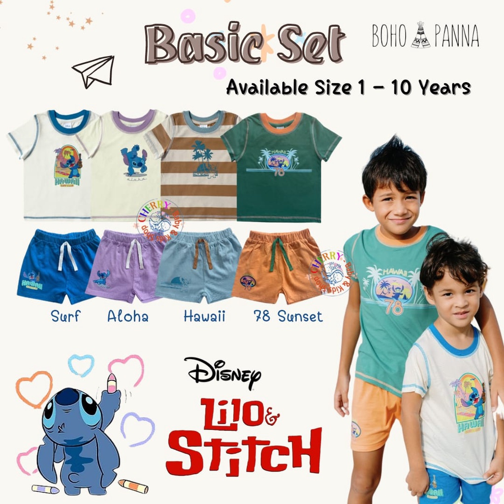 BOHOPANNA Stitch Basic Set 1-10 Tahun Setelan Anak Disney Lilo and Stitch CBKS