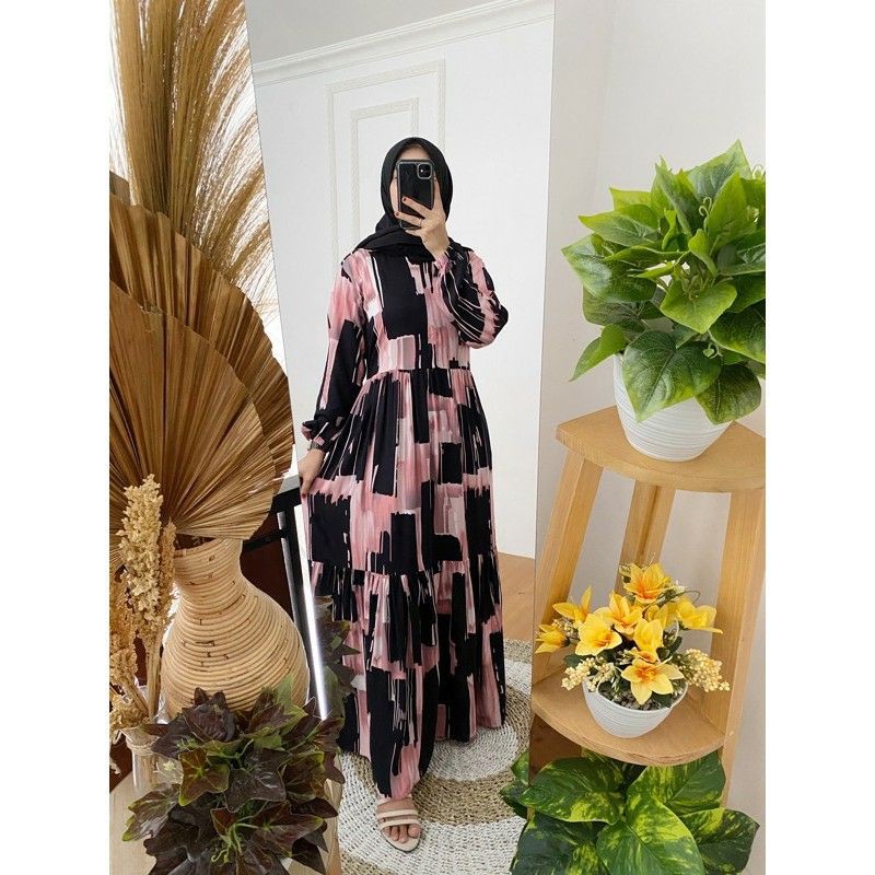 READY GAMIS RAYON MOTIF TERLARIS//DRESS MUSLIM MOTIF TRENDY//GAMIS RAYON VISCOSE TERMURAH