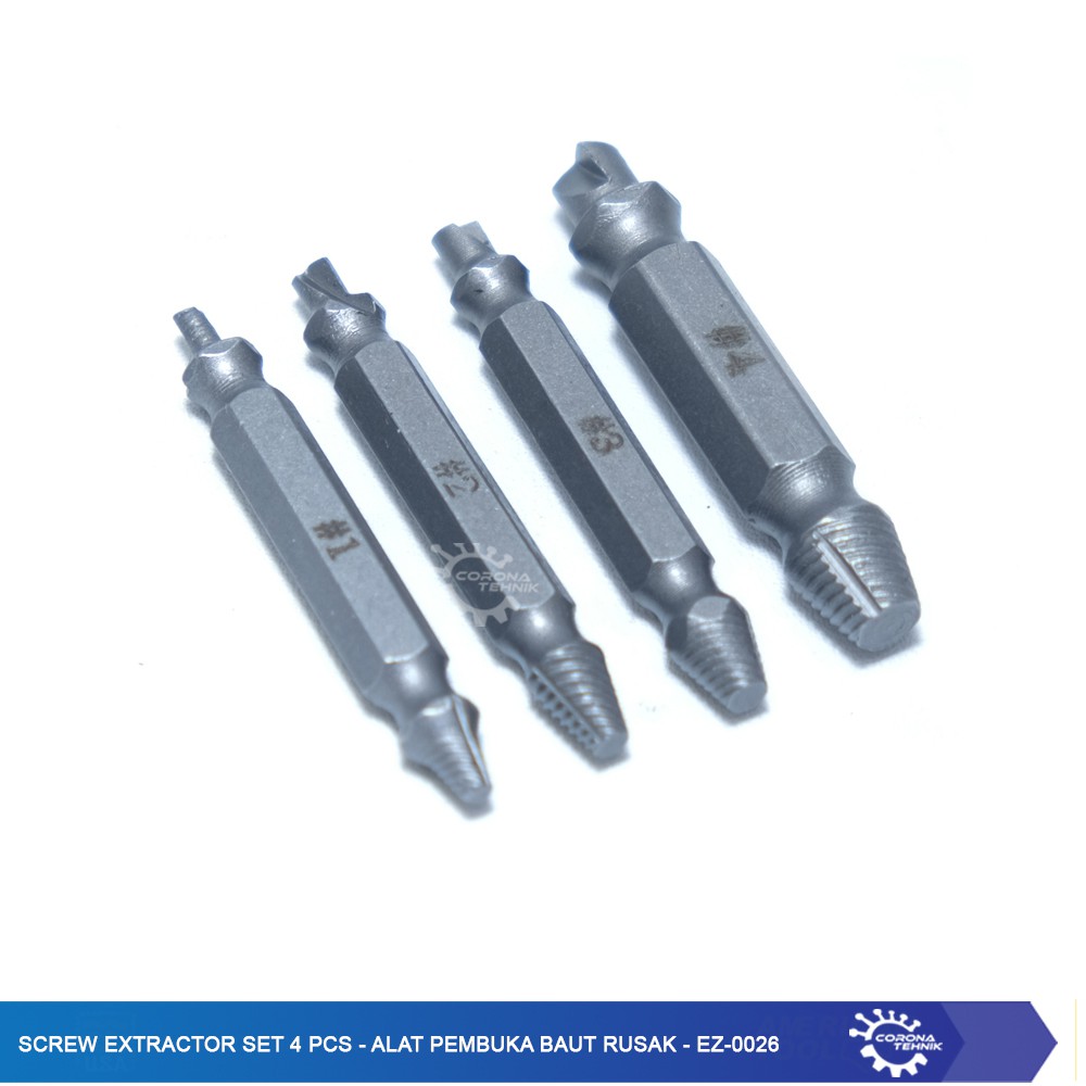 Alat Pembuka Baut Rusak - EZ-0026 - Screw Extractor Set 4 Pcs