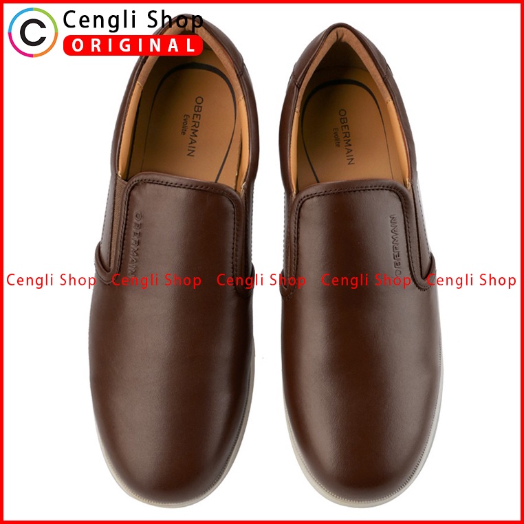 SEPATU OBERMAIN PRIA ORIGINAL CASUAL SLIP ON KULIT ASLI COKLAT OM05