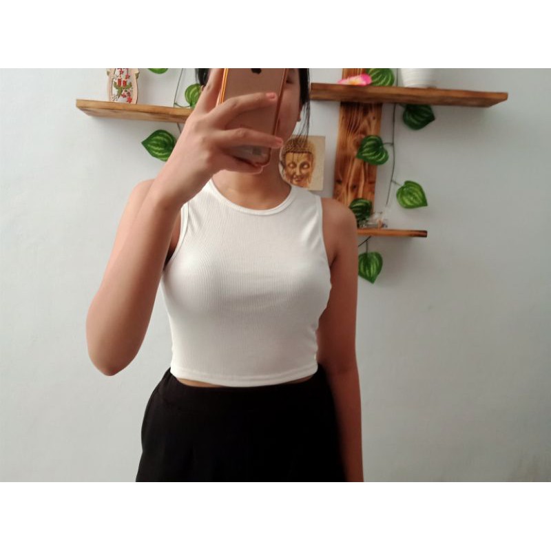 clara crop rib tank top by atc // real pic-Putih