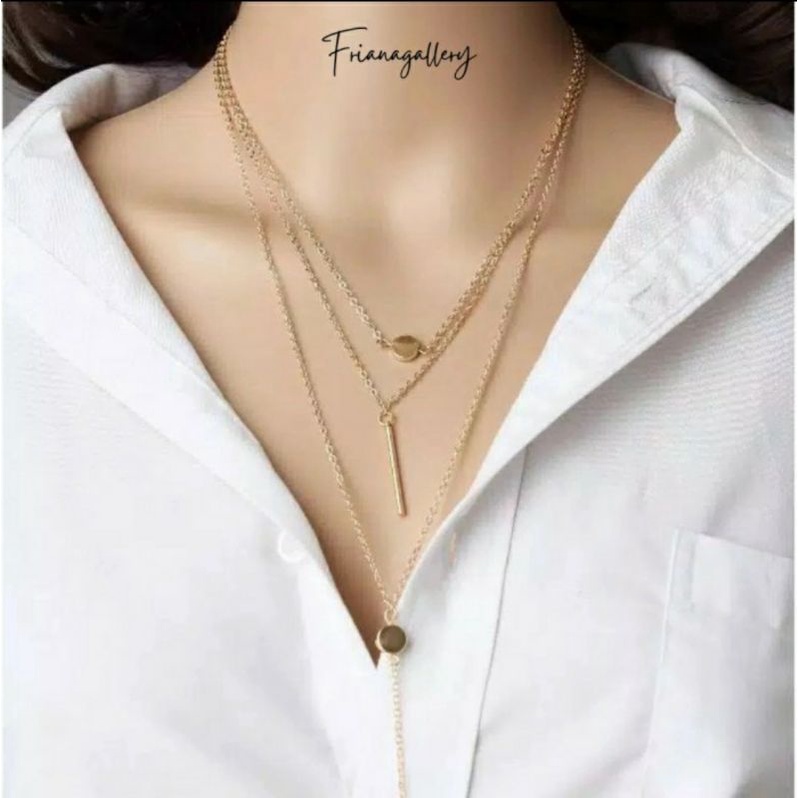 Kalung Wanita 3 Layer Liontin Simpel Fashion Aksesoris Korea