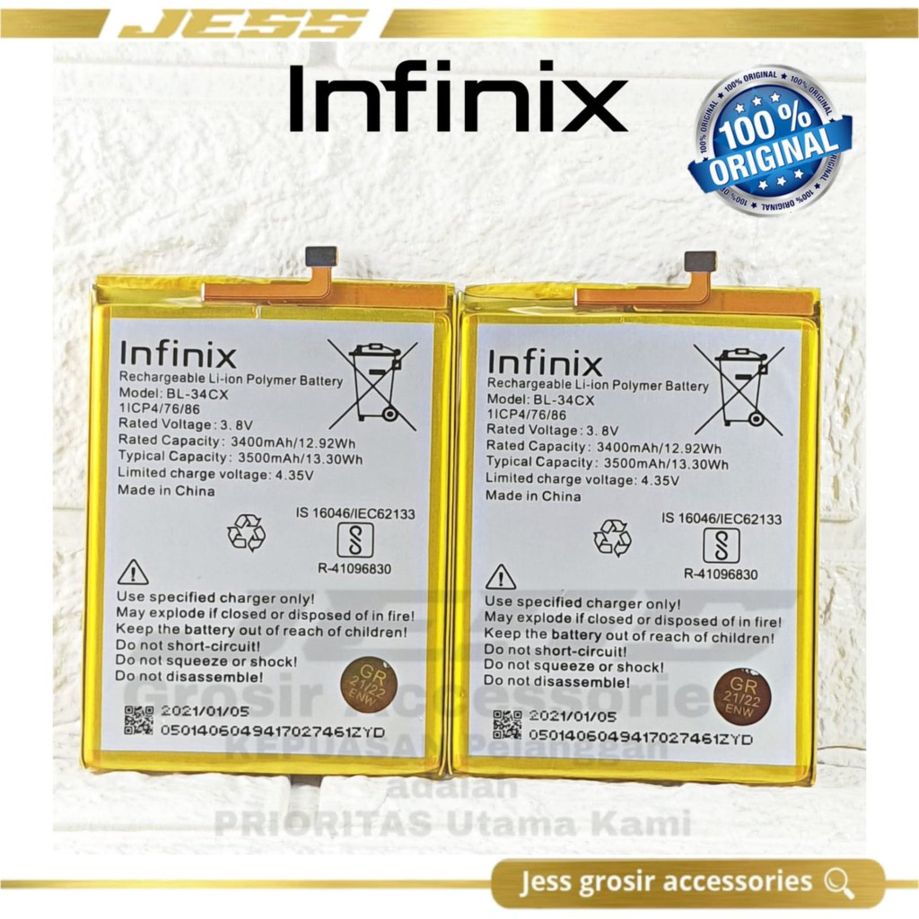 Baterai Battery Original ERRLY BL-34CX BL34CX For Type Hp Infinix Smart 3 Plus - X627 - X627B