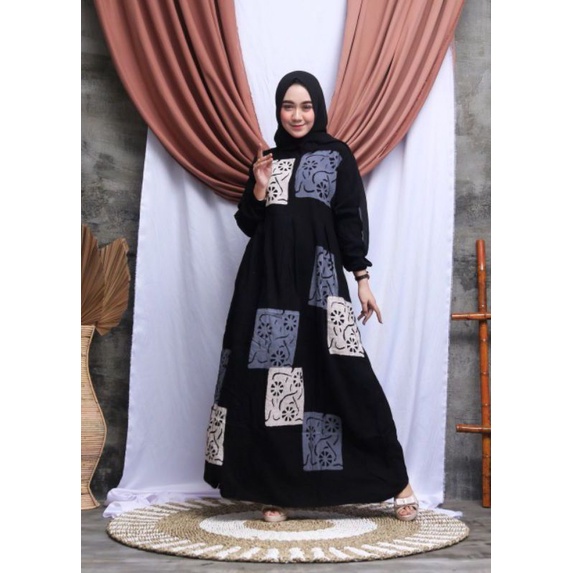 Gamis twill pelangi/gamis syari /gamis Rayon super abstrak malaman ukuran S M L XL XXL-Biru bayang