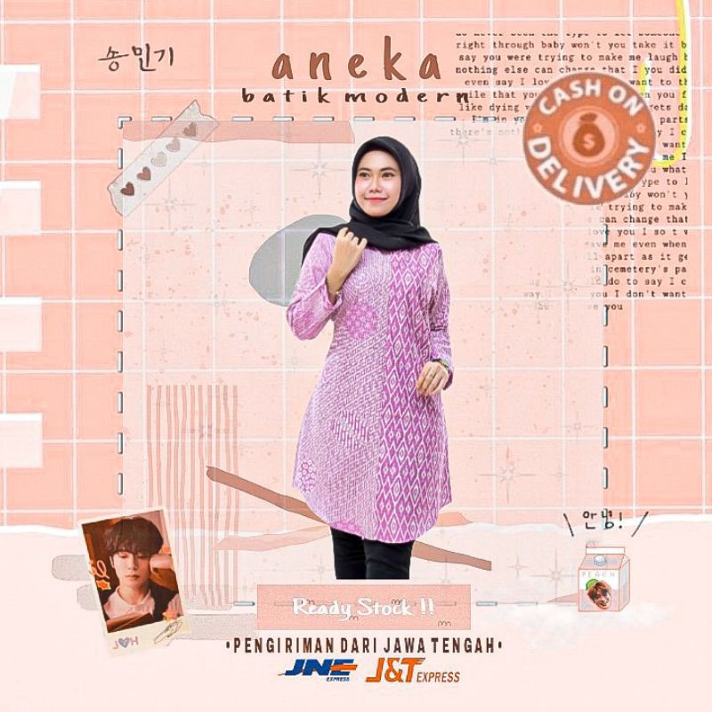 DRESA BATIK WANITA TUNIK BDP KONDANGAN KERJA KANTOR M L XL XXL WARNA PINK LILAC UNGU