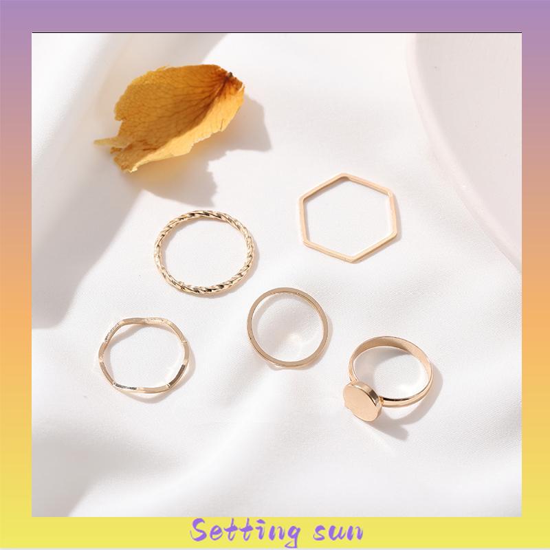 5Pcs / Set Fashion Cincin Tidak Beraturan Logam Gelombang Sederhana Yang Dipersonalisasi TN