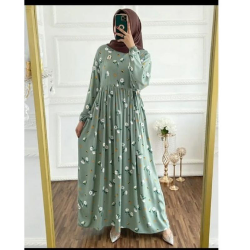 Gamis Jumbo / Dress Muslim wanita / Maxy dress muslim / Gamis Wanita busui friendly-Dress zola hijau