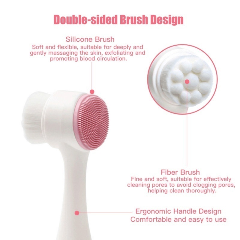 Perawatan Wajah Brush | Alat Pijat Brush Ppembersih Wajah Alat Cuci Muka 2in1 Facial Cleansing Brush Silicone Sikat Pembersih Wajah Pori 2 Sisi Bulu Lembut Halus Silikon