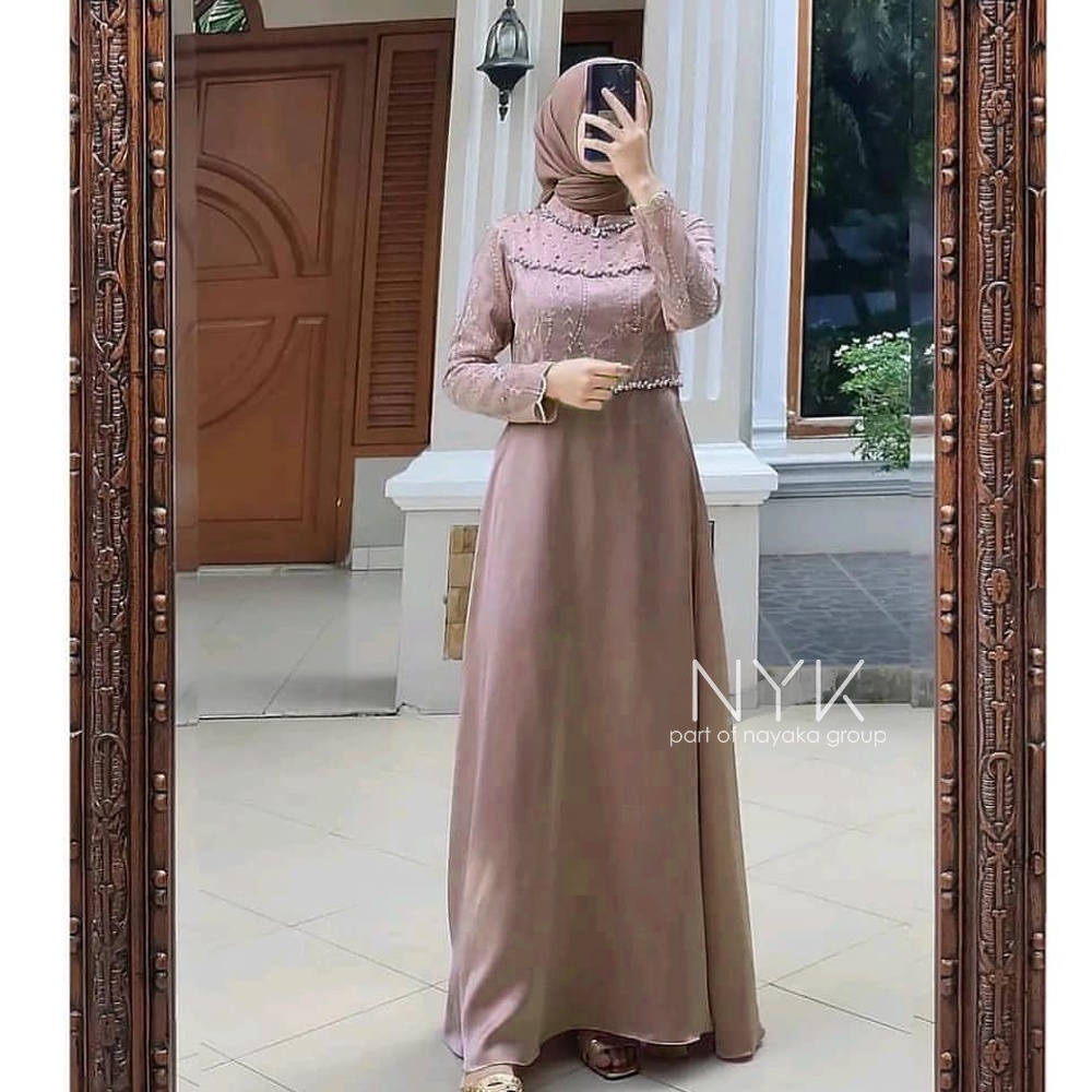 MAXI DRESS TIARA | GAMIS BROKAT MODERN | GAMIS LEBARAN | DRESS BRUKAT TULLE MUTIARA | MAXI BRIDESMAID READY SERAGAMAN