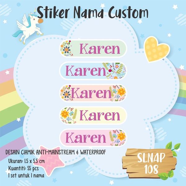 

sale sticker label nama anak kartun girl cute flower pink spring SLNAP-108 Diskon