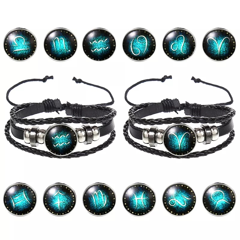 Gelang Zodiak AB13 Aksesoris Fashion Glow in The Dark Gelang Tangan Tali Zodiac Unisex