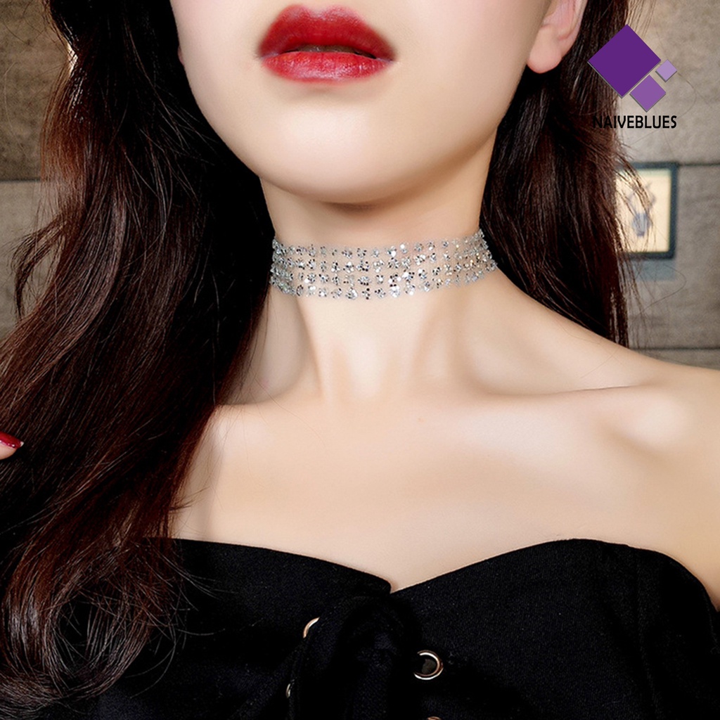 Perhiasan Kalung Choker Wanita Aksen Payet Berkilau Untuk Hadiah Pesta Klub
