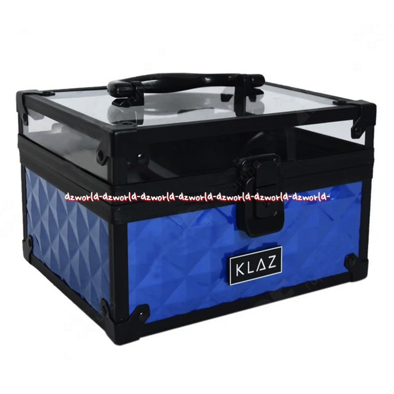 Klaz Cosmetic Box Blue Kotak Kosmetik Ukuran 19cm Biru Klas Tempat Peralatan Makeup dengan Kaca dan Kunci