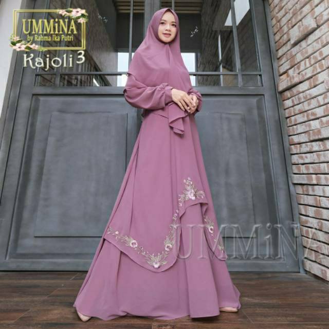 Gamis Syar I Ceruti Bordir Simple Elegan Kajoli Original Ummina Shopee Indonesia