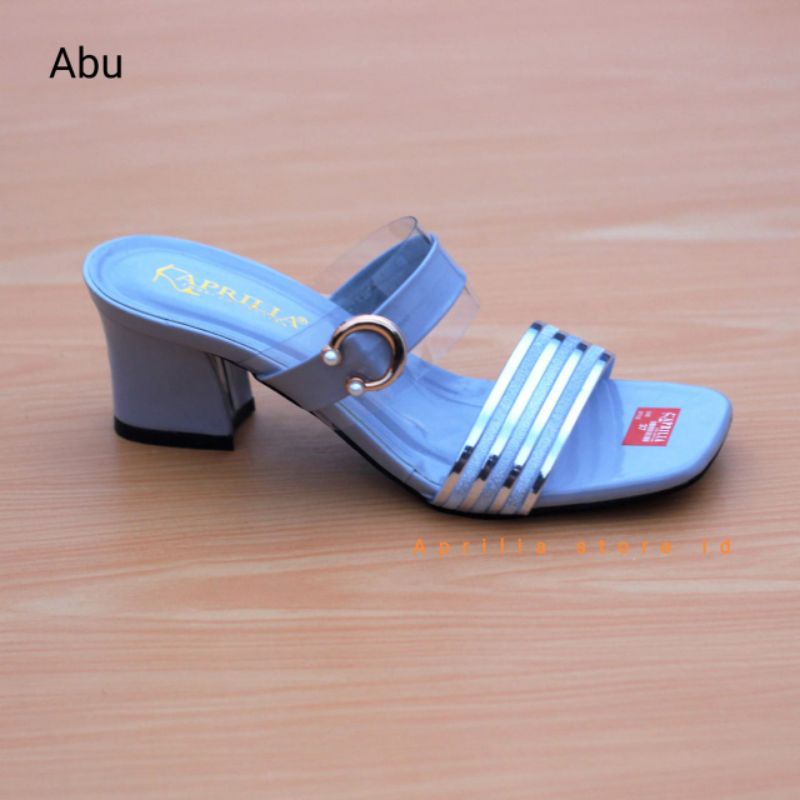 Aprilia sanda heels pesta wanita hak tahu 5cm/sandal slop wanita slip on anti licin/sendal kondangan wanita kekinian