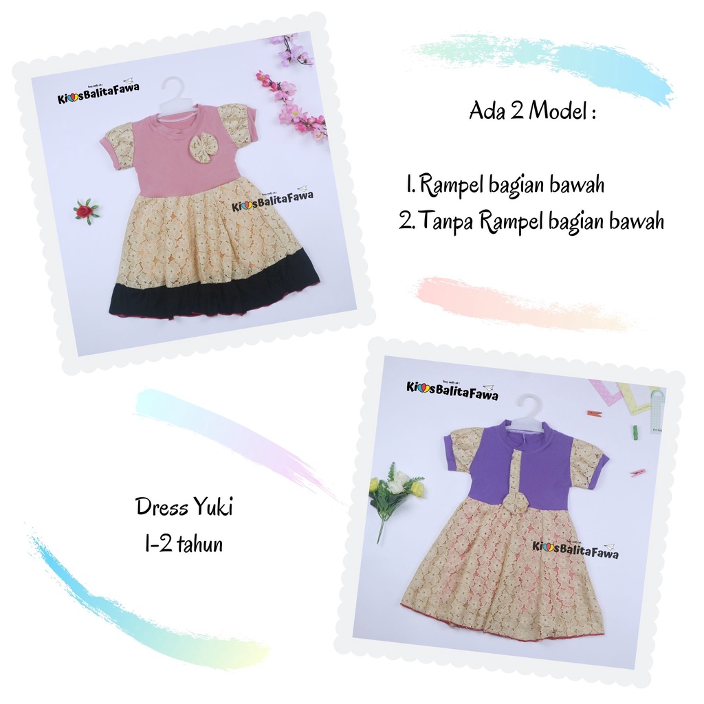 Dress Yuki uk 1-2 Tahun / Baju Import Brukat Gaun Pesta Adem Murah Dres Lengan Anak Perempuan