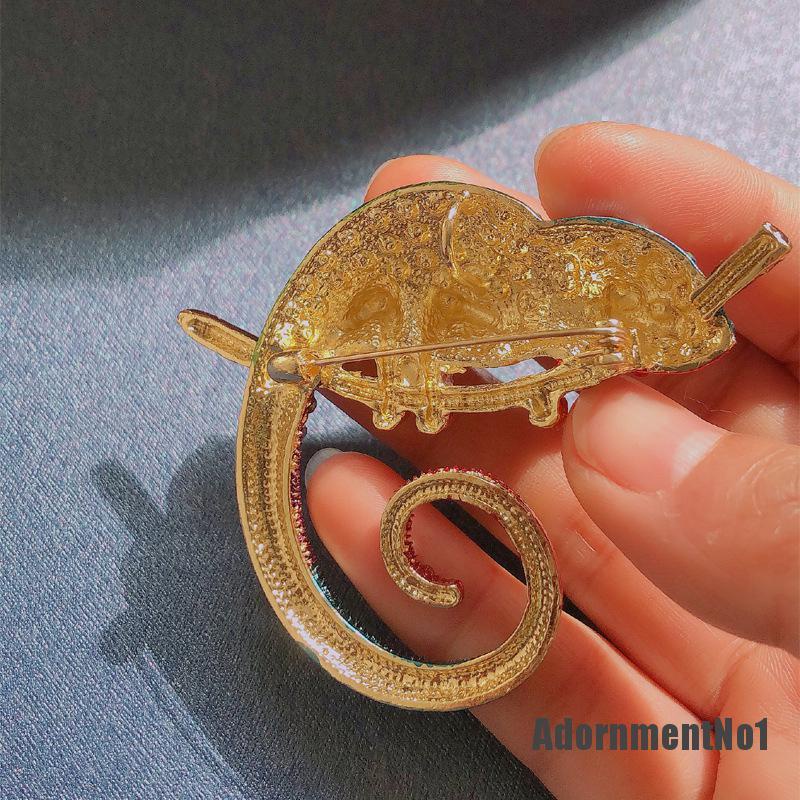 (Adornmentno1) Bros Pin Enamel Desain Kadal Lizard Chameleon Hias Berlian Imitasi