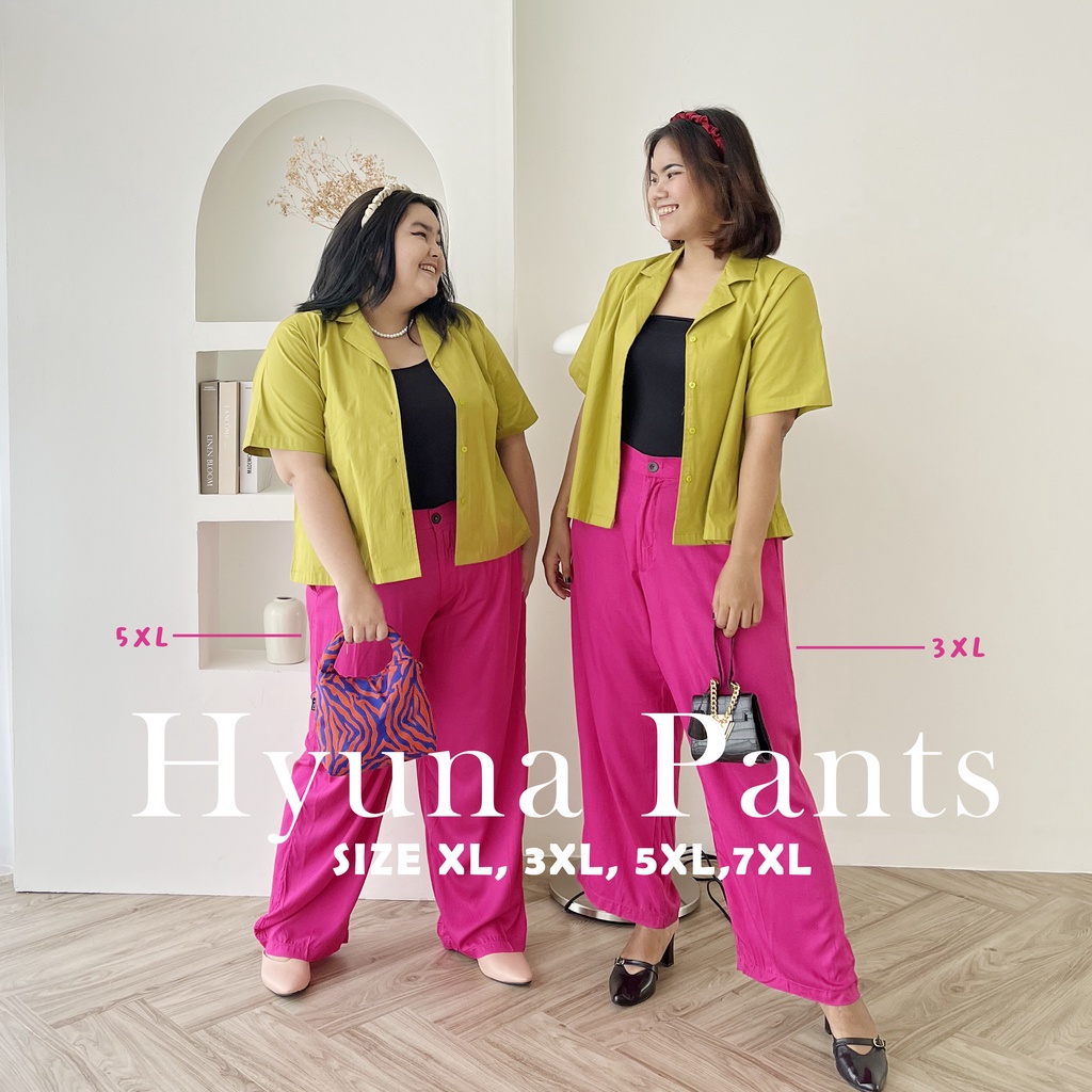 MOKMOK-  Hyuna Pants | Celana Kulot Highwaist Bigsize Jumbo Fushia Lime Electric Blue