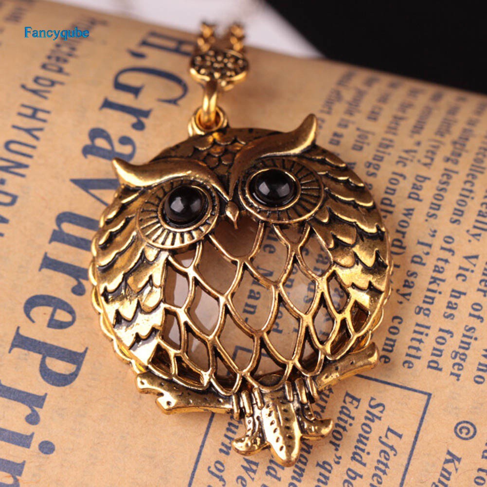 Fancyqube Grandma Gift Magnifying Glass Owl Long Chain Pendant Necklace Vintage Gold Best