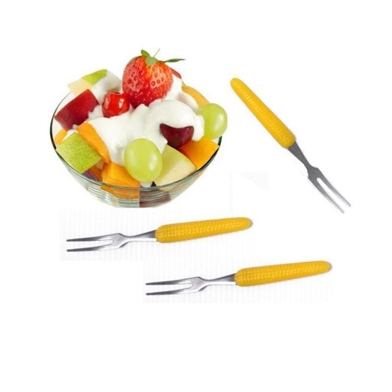 Garpu Kue Dessert Garpu Buah Motif Jagung Mini Stainless Steel 12pcs-Perlengkapan dapur Alat Makan Garpu Dessert ST