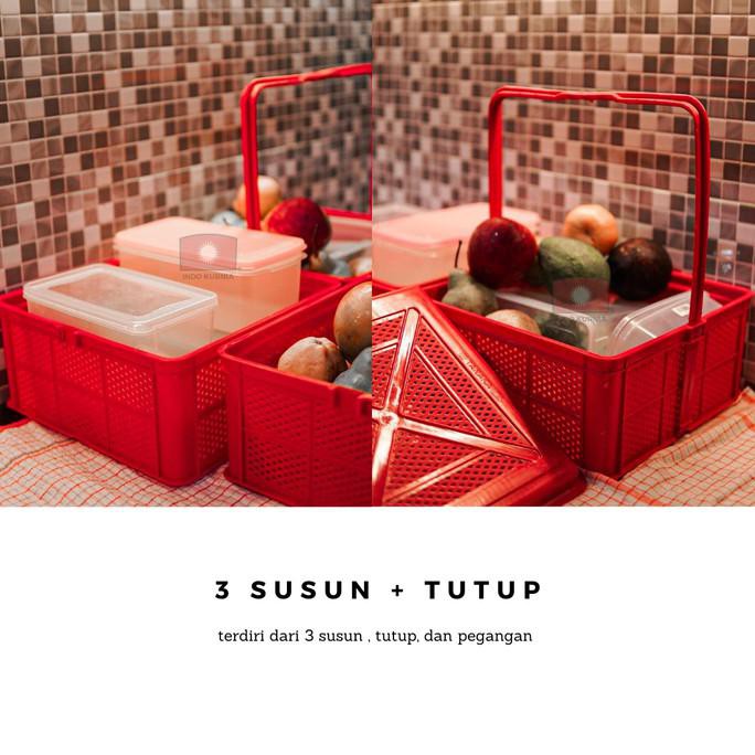 KERANJANG RANTANG PLASTIK KUE TENONG 3 SUSUN
