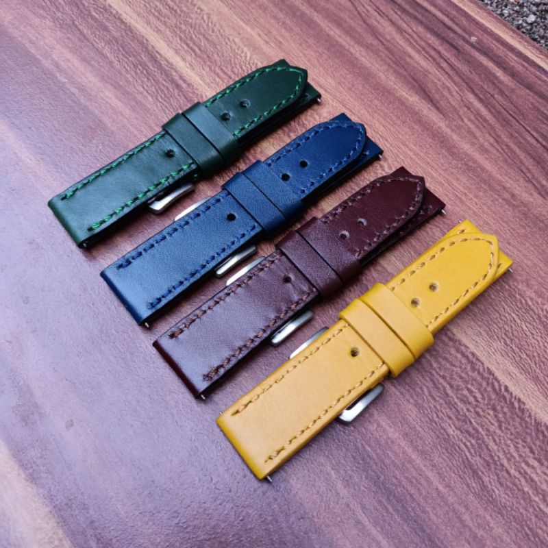 strap jam tangan kulit sapi original lokal kuning hijau biru maron ukuran 22mm dan 24 mm