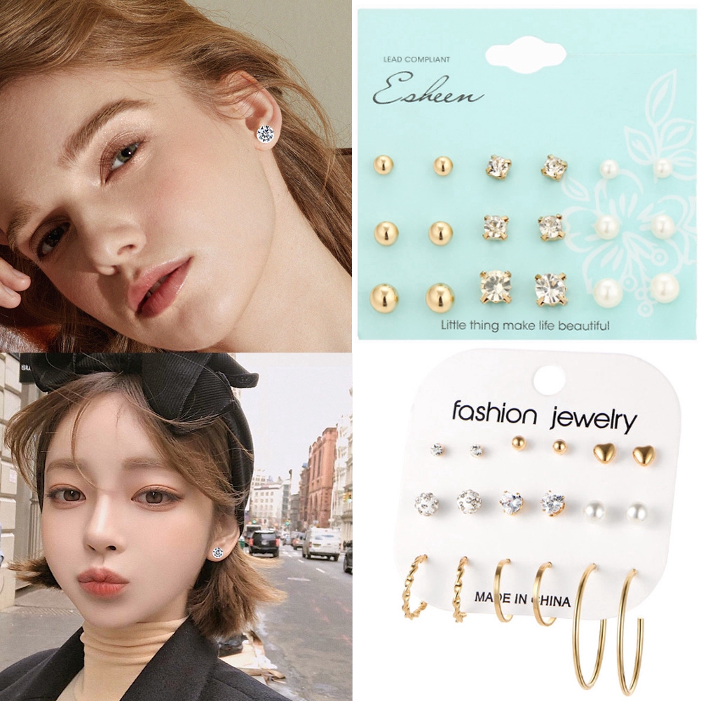 YEEZII Set Anting Tusuk Mewah Bahan Metal + Mutiara untuk Hadiah Wanita